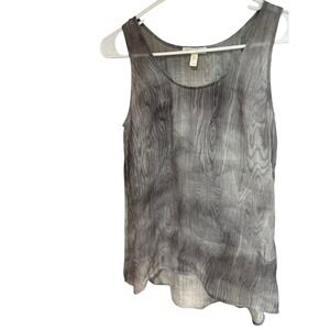 Eileen Fisher Gray Tie Dye Ramie Woodsy theme Tank Top Sheer Lightweight Blouse